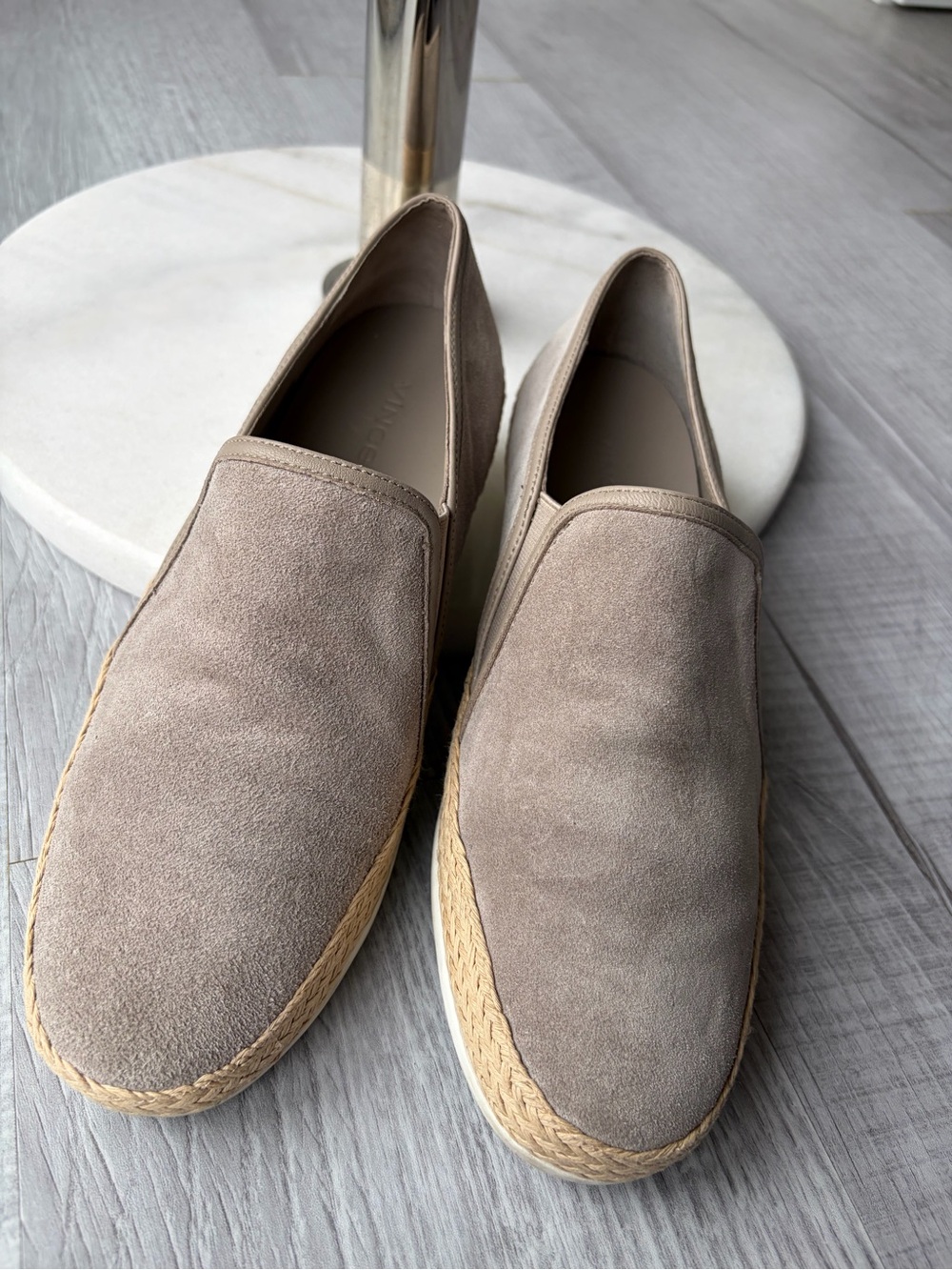 Vince Taupe Suede Espadrille Slip-On Flats